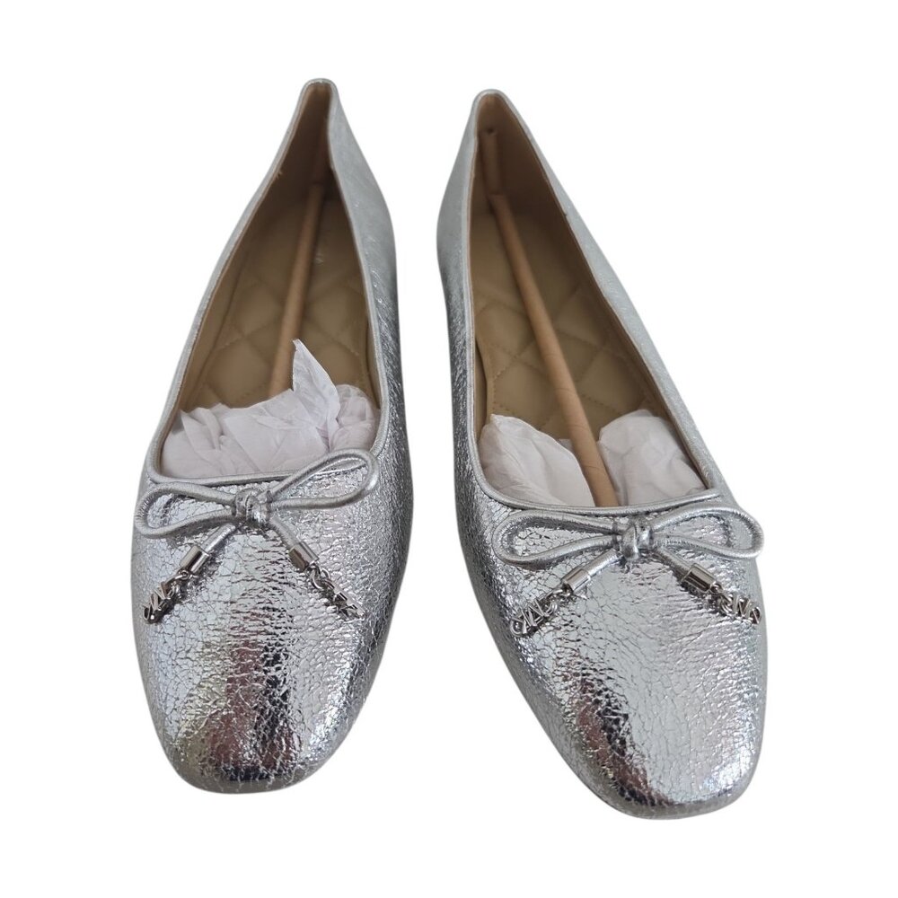 Michael Kors Womens Size 8.5 Silver Metallic Ballet Flats  Bow NEW